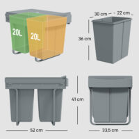 Doppel Mülleimer ausziehbar für Küchenschrank Küche 2x20L