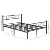 Schwarzes Metallbett in 140x200 cm für ein modernes Schlafzimmer.