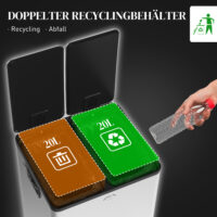 Doppelmülleimer mit Pedal für Küche 2x20L Edelstahl