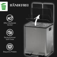 Doppelmülleimer mit Pedal für Küche 2x20L Edelstahl