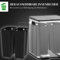 Doppelmülleimer mit Pedal für Küche 2x20L Edelstahl