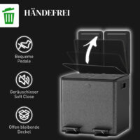 Doppelmülleimer mit Pedal 30L Edelstahl schwarz