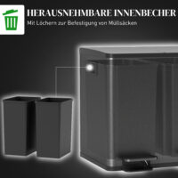 Doppelmülleimer mit Pedal 30L Edelstahl schwarz