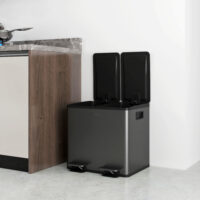 Doppelmülleimer mit Pedal 30L Edelstahl schwarz