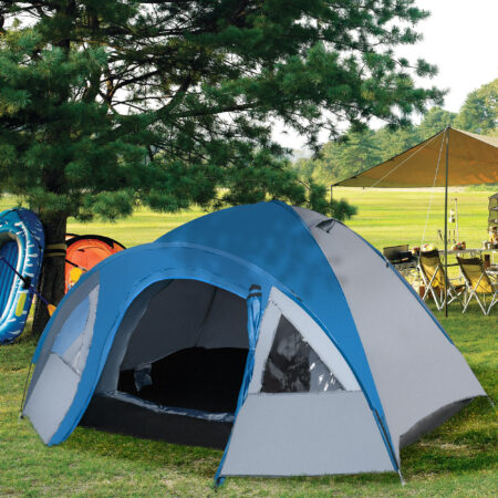 Doppelwandzelt für 4 Personen, wasserdicht und stabil für Camping.