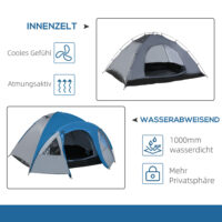 Doppelwandzelt für 4 Personen, wasserdicht und stabil für Camping.