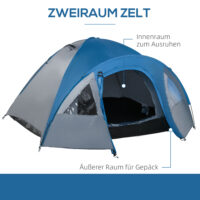 Doppelwandzelt für 4 Personen, wasserdicht und stabil für Camping.