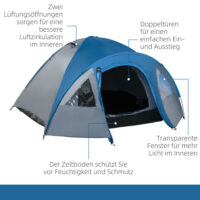 Doppelwandzelt für 4 Personen, wasserdicht und stabil für Camping.