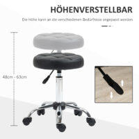 Drehhocker höhenverstellbar für Salon Kunstleder schwarz silber