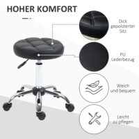 Drehhocker höhenverstellbar für Salon Kunstleder schwarz silber