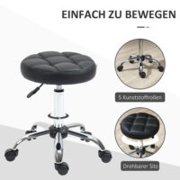 Drehhocker höhenverstellbar für Salon Kunstleder schwarz silber