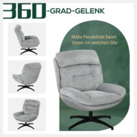 Drehsessel 360 Grad mit Armlehnen und Stahlbeine Chenille grau schwarz