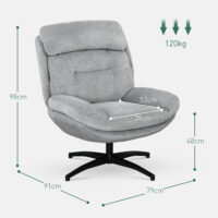 Drehsessel 360 Grad mit Armlehnen und Stahlbeine Chenille grau schwarz