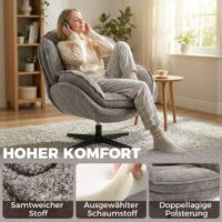Drehsessel modern mit Armlehnen für Wohnzimmer Samt grau