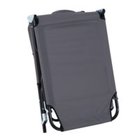 Graue Dreibeinliege mit Lesefenster, perfekt für den Garten.