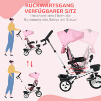 Rosa 2-in-1 faltbares Dreirad mit Sonnendach, ideal für Kinder von 1-5 Jahren. Es ist kompakt verstaubar und perfekt für unterwegs.