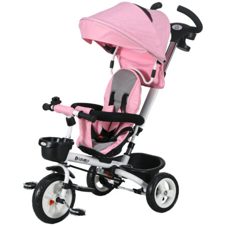Rosa 2-in-1 faltbares Dreirad mit Sonnendach, ideal für Kinder von 1-5 Jahren. Es ist kompakt verstaubar und perfekt für unterwegs.