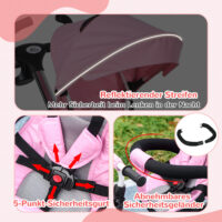 Rosa 2-in-1 faltbares Dreirad mit Sonnendach, ideal für Kinder von 1-5 Jahren. Es ist kompakt verstaubar und perfekt für unterwegs.