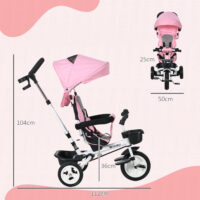 Rosa 2-in-1 faltbares Dreirad mit Sonnendach, ideal für Kinder von 1-5 Jahren. Es ist kompakt verstaubar und perfekt für unterwegs.