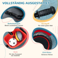 Rotes, höhenverstellbares Dreirad für Kinder von 2-5 Jahren, mit Beckengurt und Korb für zusätzliche Sicherheit und Komfort.