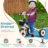 Rosa Dreirad als Kinderfahrzeug mit verstellbarem Sitz, Fahrradkorb und Klingel. Es wächst mit dem Kind mit und ist perfekt für Ausflüge.