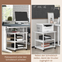 Druckertisch mobil mit Rollen und 3 Ebenen aus Stahl