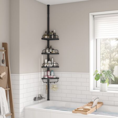 Höhenverstellbares Duschregal Eckregal 85-305cm in Schwarz.