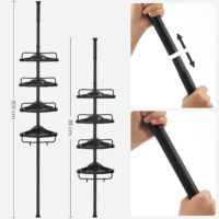 Höhenverstellbares Duschregal Eckregal 85-305cm in Schwarz.