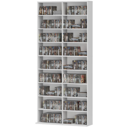 DVD Regal hoch mit 14 Fächern für CDs und Blu-rays weiss