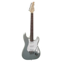 E-Gitarre Massivholz mit Kabel ind der Farbe silber