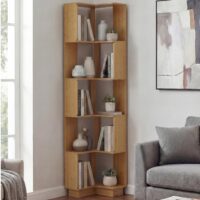Eck-Bücherregal Eckregal Standregal Wohnregal 5 Ebenen 175x40x40cm Bambus-Optik