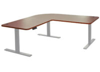 Eck-Schreibtisch elektrisch höhenverstellbar mit Memory Natur-grau