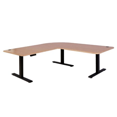 Elektrisch höhenverstellbarer Eckschreibtisch 178x178 cm hellbraun-schwarz