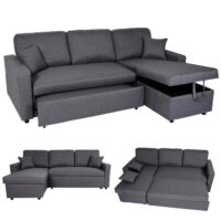 Ecksofa mit Bettkasten Couch Sofa L-Form Liegefläche Nosagfederung 228cm dunkelgrau