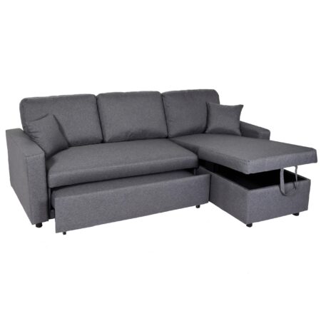 Ecksofa mit Bettkasten Couch Sofa L-Form Liegefläche Nosagfederung 228cm dunkelgrau