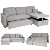 Ecksofa mit Bettkasten Couch Sofa L-Form Liegefläche Nosagfederung 228cm grau