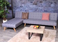 Ecksofa Sofa Klappsofa Liegefläche links/rechts Stoff Massivholz 256cm hellgrau