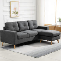 Ecksofa skandinavisch mit Massivholzfüssen Leinenoptik grau