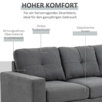 Ecksofa skandinavisch mit Massivholzfüssen Leinenoptik grau