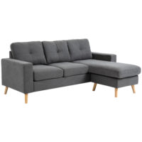 Ecksofa skandinavisch mit Massivholzfüssen Leinenoptik grau