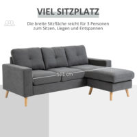 Ecksofa skandinavisch mit Massivholzfüssen Leinenoptik grau