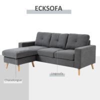 Ecksofa skandinavisch mit Massivholzfüssen Leinenoptik grau
