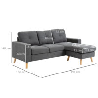 Ecksofa skandinavisch mit Massivholzfüssen Leinenoptik grau