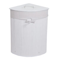 Eckwäschekorb Laundry Wäschebox Wäschesammler Bambus 61x48x35cm 50L weiss