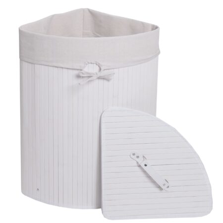 Eckwäschekorb Laundry Wäschebox Wäschesammler Bambus 61x48x35cm 50L weiss