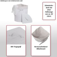Eckwäschekorb Laundry Wäschebox Wäschesammler Bambus 61x48x35cm 50L weiss