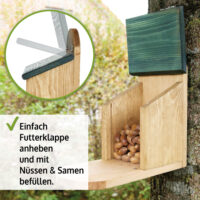Eichhörnchen Futterstation Walnussblick aus Holz.