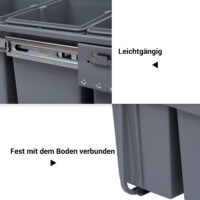 Einbau Mülleimer 3-fach zur Mülltrennung mit Schienensystem für Küche