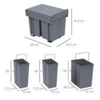 Einbau Mülleimer 3-fach zur Mülltrennung mit Schienensystem für Küche