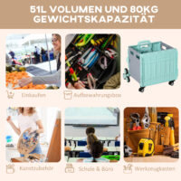 Grüner, klappbarer Einkaufstrolley mit Teleskop-Griff, bis 80 kg belastbar